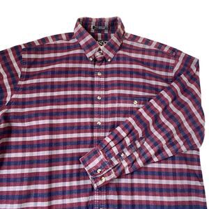Vintage 1857 Mahattan Flannel Shirt Men XL Maroon Plaid Button Down Made in USA